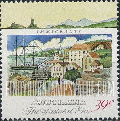 FindYourStampsValue: Colonial Australia: Immigrant ship in port, c. 1835