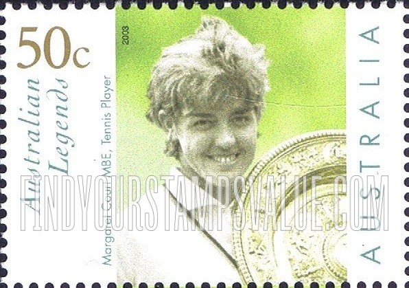 FindYourStampsValue: Australian Legends Type of 1997: Margaret Court with Wimbledon trophy