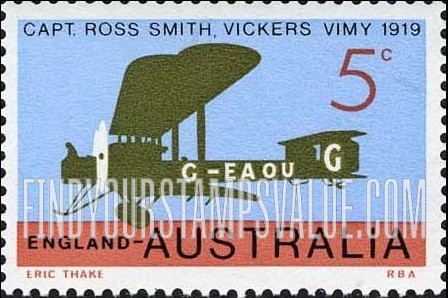 FindYourStampsValue: Vickers Vimy Flown by Ross Smith, England to Australia