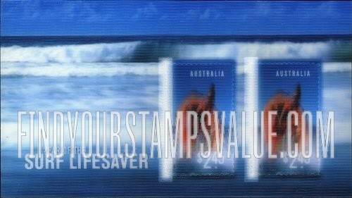 FindYourStampsValue: Surf Life Saving Australia, Centennial: Inflatable rescue boat and crew, vertical