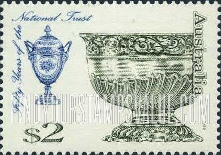 FindYourStampsValue: National Trust, 50th Anniversary: China urn, silver bowl