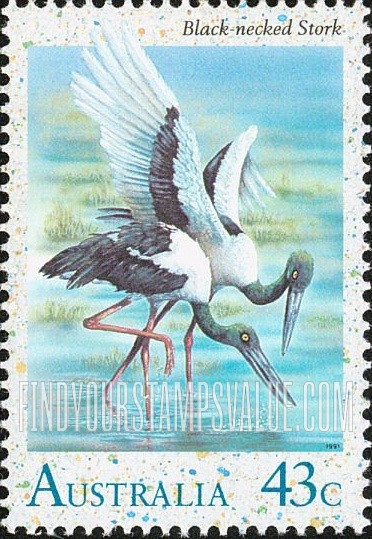 FindYourStampsValue: Water Birds: Black-necked stork, vertical