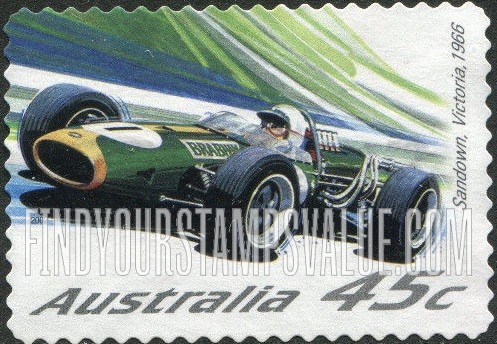 FindYourStampsValue: Race Cars: Repco-Brabham, Sandown, Victoria, 1966