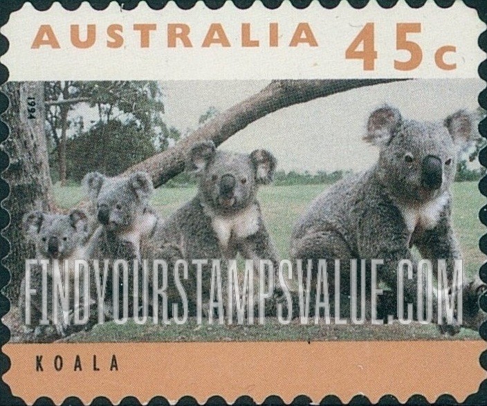 FindYourStampsValue: Threatened Species Type of 1992: Four koalas