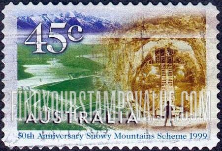FindYourStampsValue: Snowy Mountains Hydroelectric Projects, 50th Anniversary: Eucumbene Dam, Tumut 2 Tailwater Tunnel
