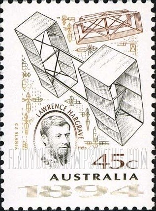 FindYourStampsValue: Aviation Pioneers: Lawrence Hargrave, box kites