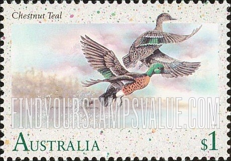 FindYourStampsValue: Water Birds: Chestnut teal
