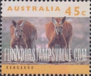 FindYourStampsValue: Threatened Species Type of 1992: Two adult kangaroos