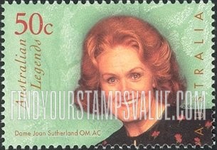 FindYourStampsValue: Australian Legends Type of 1997: In black and red dress
