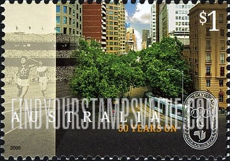 FindYourStampsValue: Melbourne Summer Olympics, 50th Anniversary: Collins Street, Melbourne, 2006, runners