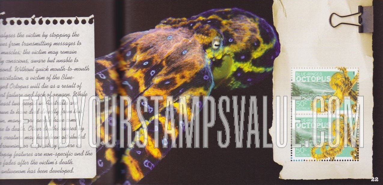 FindYourStampsValue: Dangerous Australian Wildlife: Blue-ringed octopus