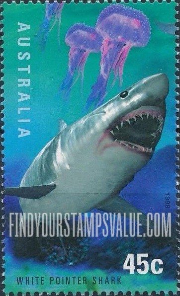 FindYourStampsValue: Marine Life: White pointer shark