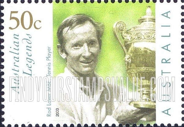 FindYourStampsValue: Australian Legends Type of 1997: Rod Laver with Wimbledon trophy