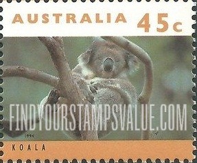 FindYourStampsValue: Threatened Species Type of 1992: Koala in tree