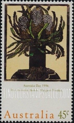 FindYourStampsValue: Australia Day Type of 1994: West Australian Banksia, by Margaret Preston, vertical