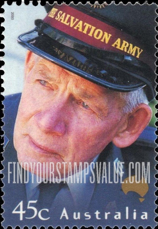 FindYourStampsValue: Faces of Australia: John Lodge, with Salvation Army hat