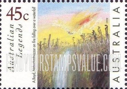 FindYourStampsValue: Legends Type of 1997: “Nebuchadnezzar on Fire Falling over a Waterfall,” by Boyd