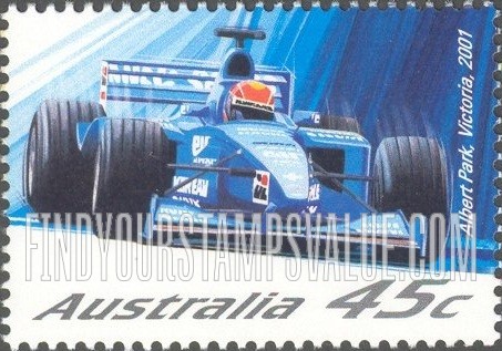 FindYourStampsValue: Race Cars: Benetton-Renault, Albert Park, Victoria, 2001