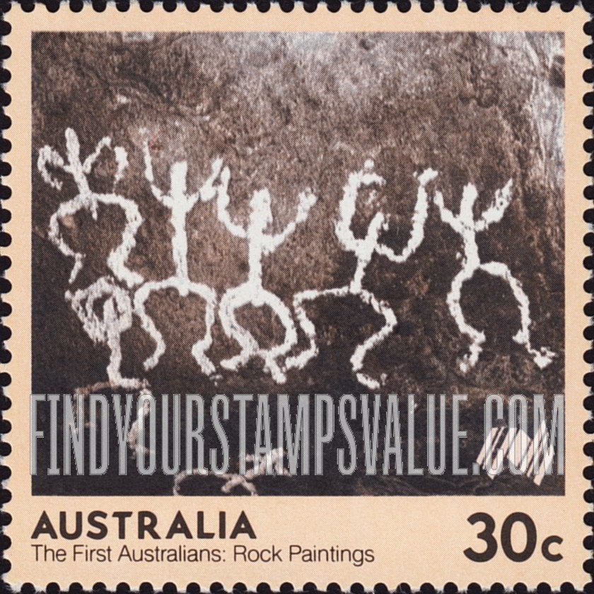FindYourStampsValue: European Settlement Bicentenary: Stick figures, Cobar Region, New South Wales