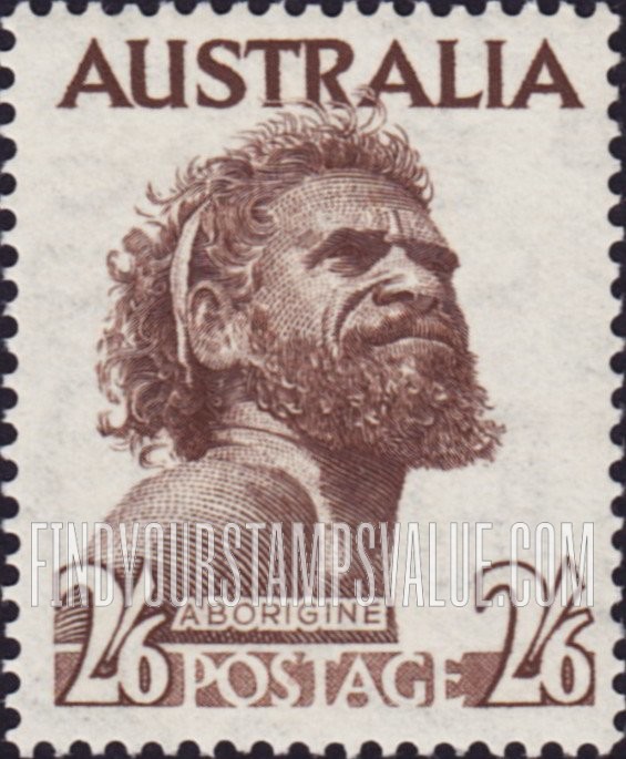 FindYourStampsValue: Aborigine: Aborigine Type of 1950 Redrawn