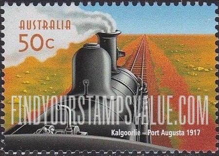 FindYourStampsValue: Australian Railways, 150th Anniversary: Kalgoorlie to Port Augusta line, 1917