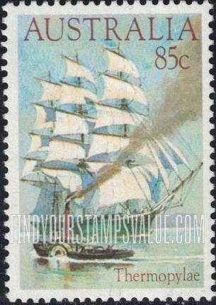 FindYourStampsValue: Clipper Ships: Thermopylae, 1868, vertical