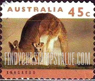 FindYourStampsValue: Threatened Species Type of 1992: Adult kangaroo with joey