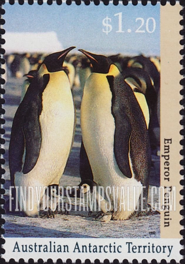 FindYourStampsValue: AUSTRALIAN ANTARCTIC TERRITORY - Regional Wildlife: Emperor penguin, vertical