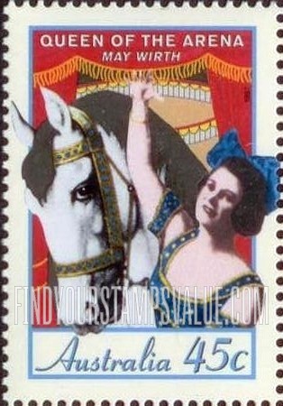 FindYourStampsValue: Circuses in Australia, 150th Anniversary: Queen of the Arena, May Wirth (1894-1978)