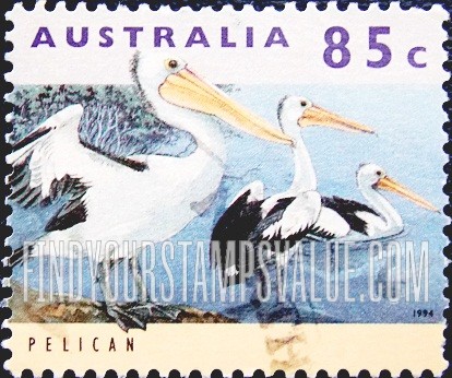 FindYourStampsValue: Threatened Species Type of 1992: Pelican, yellow panel at bottom