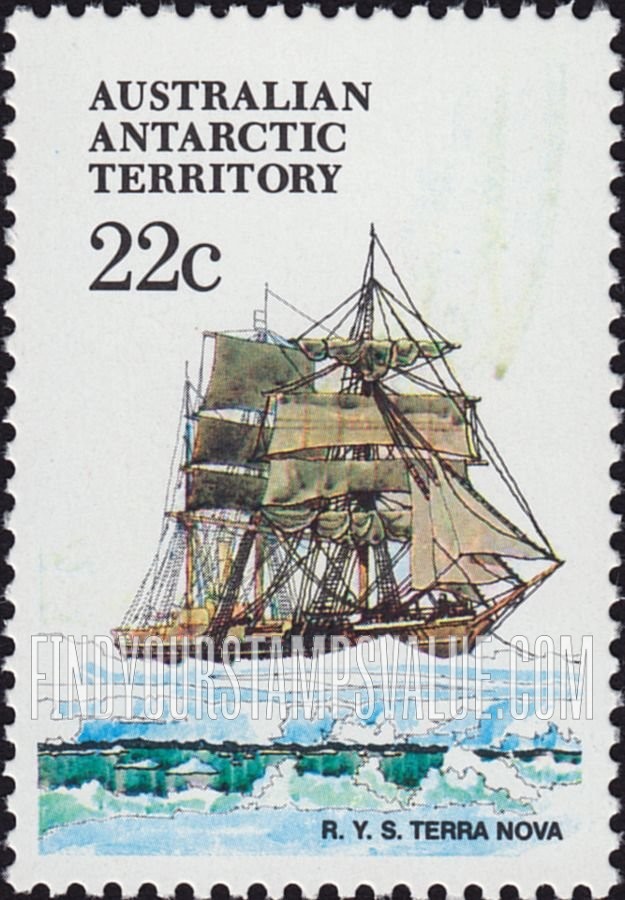 FindYourStampsValue: AUSTRALIAN ANTARCTIC TERRITORY: R.Y.S. Terra Nova, vertical