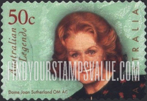 FindYourStampsValue: Australian Legends Type of 1997: In black and red dress
