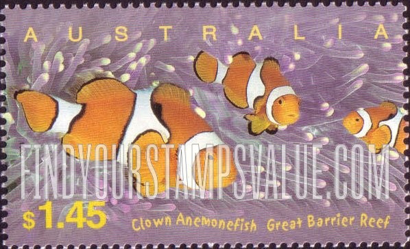 FindYourStampsValue: Tourist Attractions: Clown anemonefish, Great Barrier Reef