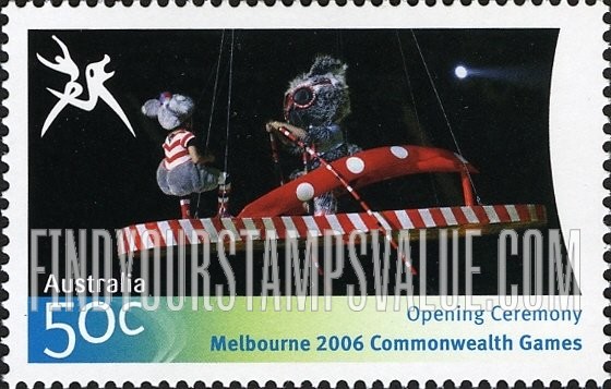 FindYourStampsValue: Highlights of Commonwealth Games: Cat and mouse puppets