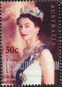 FindYourStampsValue: Coronation of Queen Elizabeth II, 50th Anniversary: Queen Elizabeth II, 1953