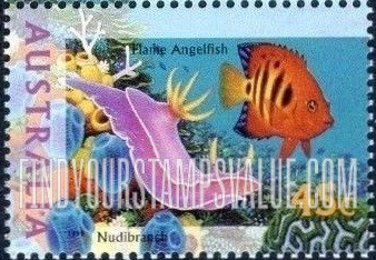 FindYourStampsValue: The World Down Under: Flame angelfish, nudibranch