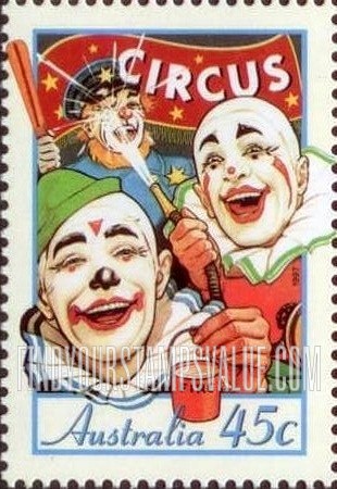 FindYourStampsValue: Circuses in Australia, 150th Anniversary: Clowns