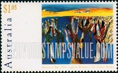 FindYourStampsValue: Australia Day: Lagoon, Wimmera, by Nolan