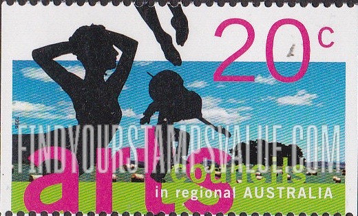 FindYourStampsValue: Arts Councils in Regional Australia: Ballet dancer, violinist, field, bales, trees
