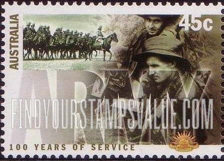 FindYourStampsValue: Australian Army, Centennial: Light Horse Brigade, 1940, soldiers in New Guinea, 1943