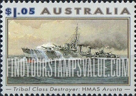 FindYourStampsValue: World War II Ships: Destroyer HMAS Arunta