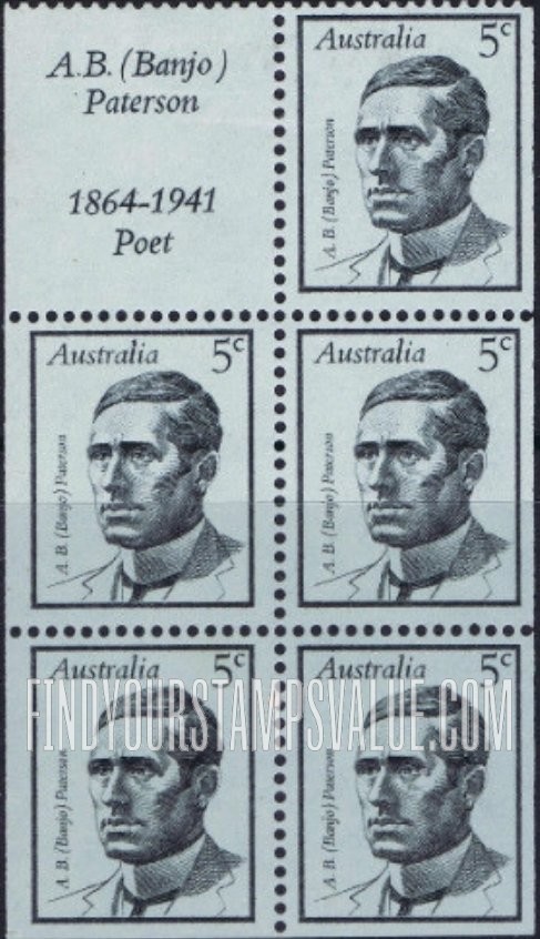FindYourStampsValue: Famous Australians: Andrew Barton (Banjo) Paterson (1864-1941), poet, writer