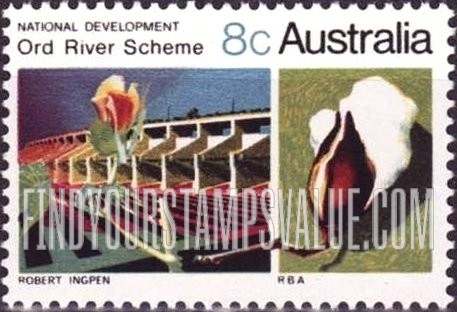 FindYourStampsValue: Ord River hydroelectric project (dam, cotton plant and boll)