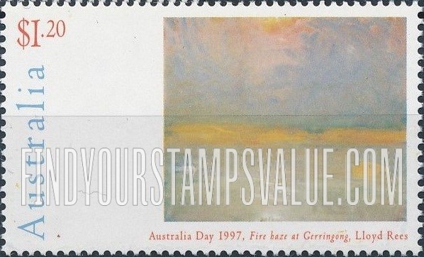 FindYourStampsValue: Australia Day Type of 1994: Fire Haze at Gerringong, by Lloyd Rees