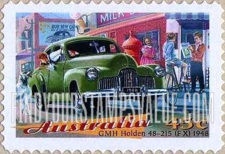 FindYourStampsValue: Classic Cars: 1948 GMH Holden 48-215 (FX)