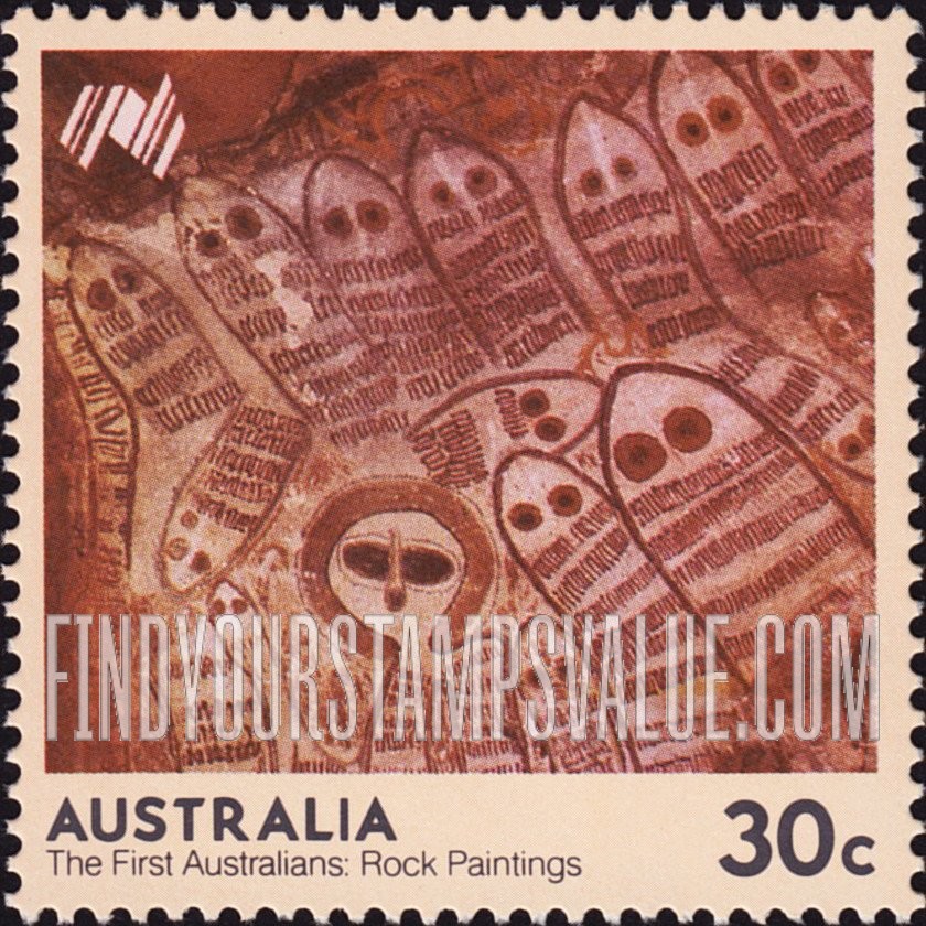 FindYourStampsValue: European Settlement Bicentenary: Wandjina Spirit and Snake Babies, Gibb River, Western Australia