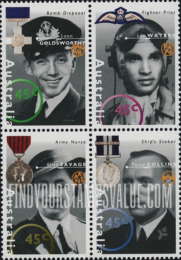 FindYourStampsValue: Famous Australians from World War II Type of 1995
