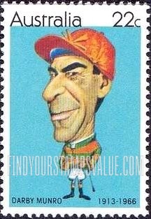 FindYourStampsValue: Australian sportsmen: Jockey Darby Munro (1913-1966), by Tony Rafty