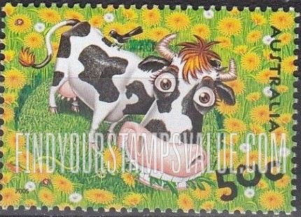 FindYourStampsValue: Down on the Farm: Cow and bird