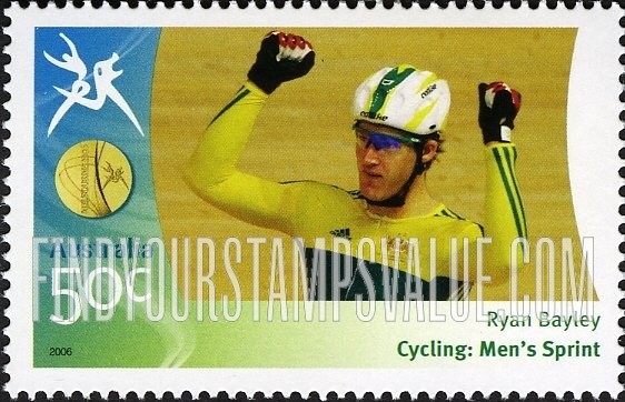FindYourStampsValue: Medalists at Commonwealth Games: Ryan Bayley wearing cycling helmet